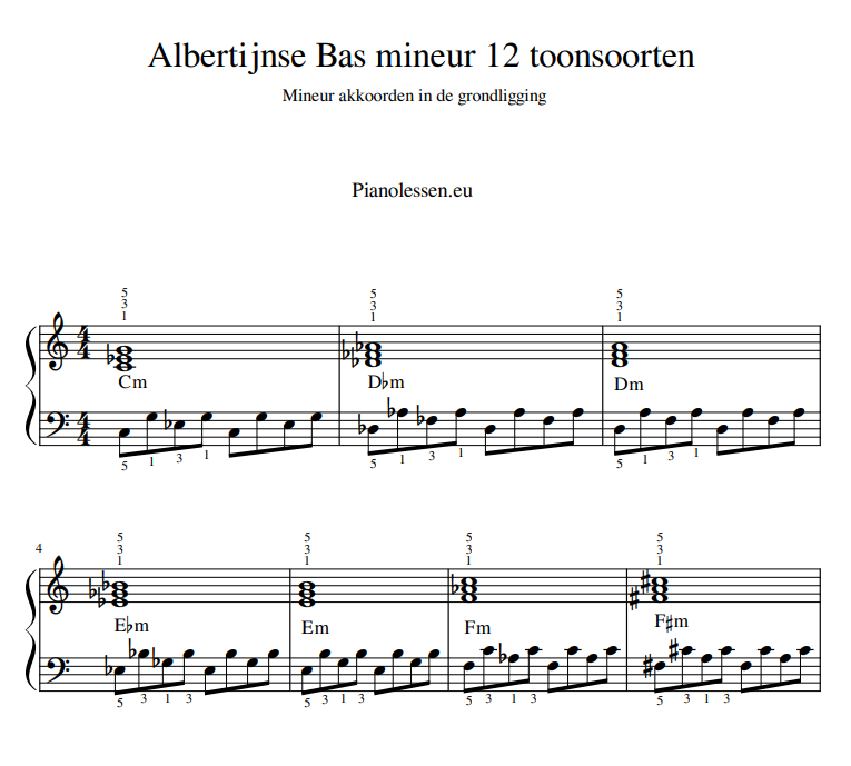 Albertijnse bas 12 toonsoorten mineur grondligging PDF sheet
