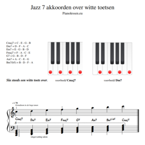 Jazz 7 akkoorden over witte toetsen PDF music sheet