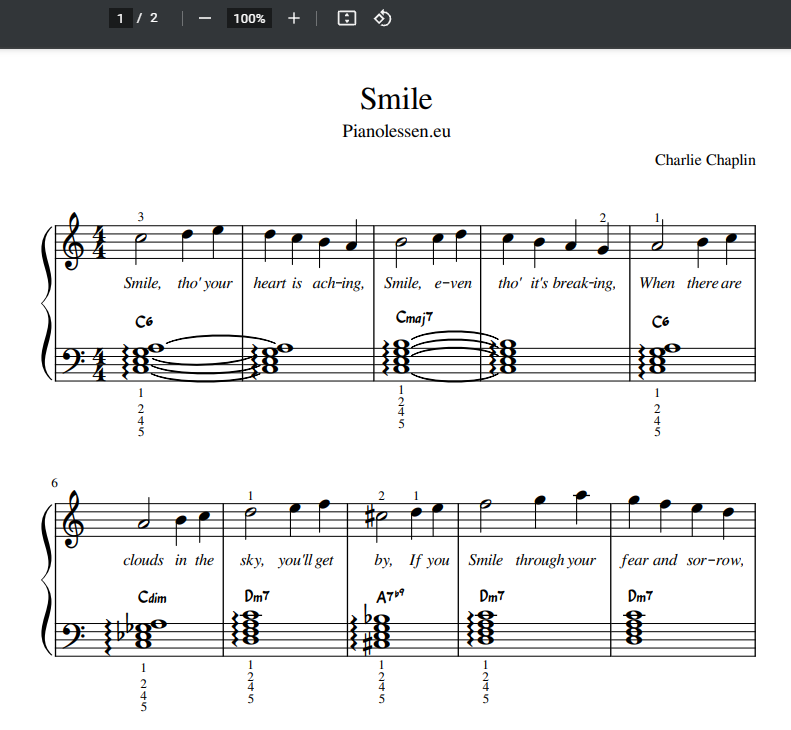 Charley Chaplin Smile - PDF musicsheet piano easy
