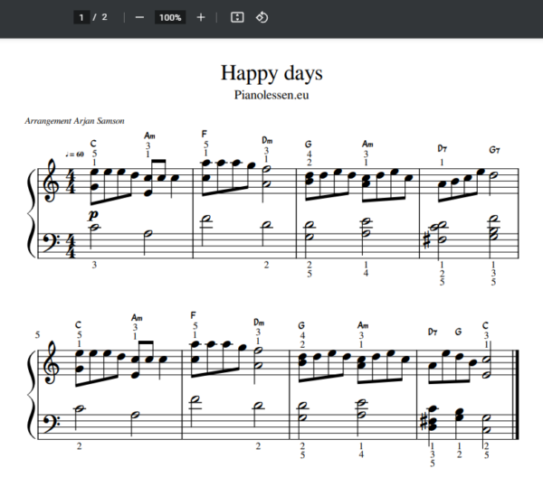 Happy days PDF sheet piano
