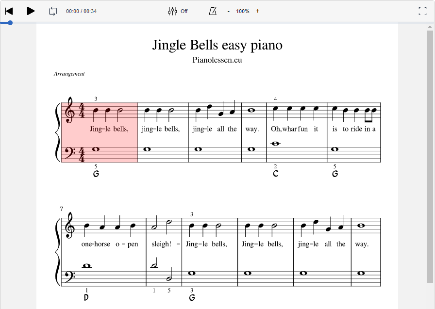 Jingle Bells Luistervoorbeeld piano eenvoudige zetting