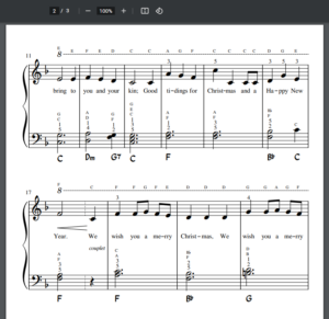 We Wish You a Merry Christmas PDF musicsheet met letters bij de noten