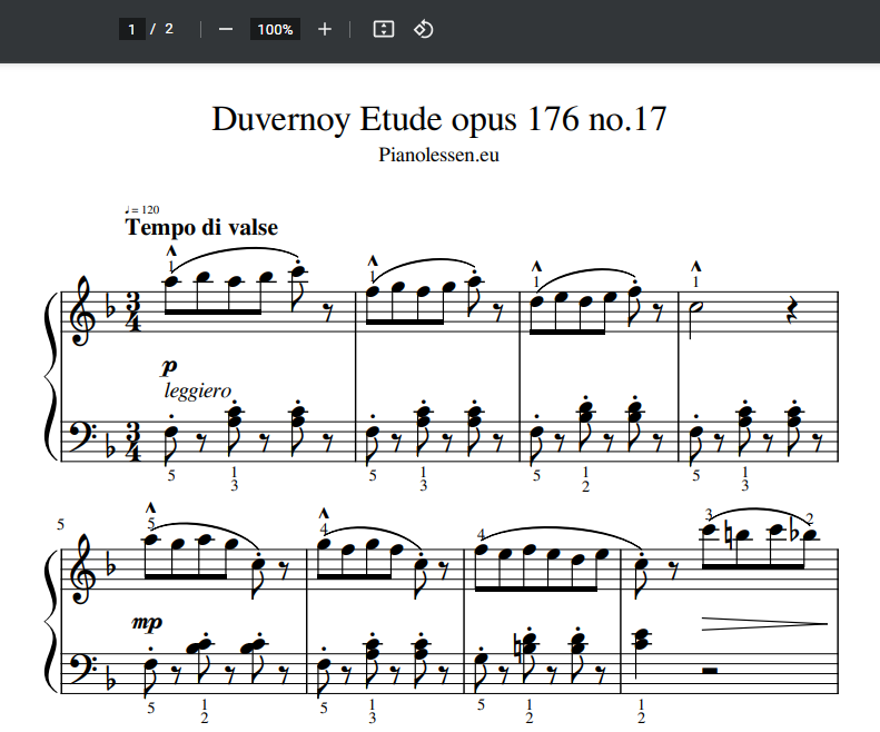 Duvernoy etude 17 PDF musicsheet