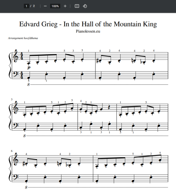 Edvard Grieg - In the Hall of the Mountain King piano PDF