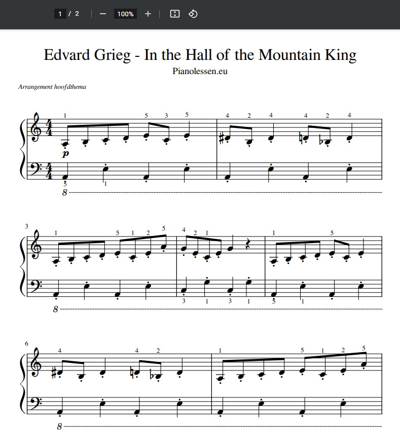 Edvard Grieg - In the Hall of the Mountain King piano PDF