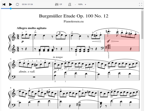 Burgmüller Op. 100 Etude no. 12 Meespeeltrack en Pdf sheet