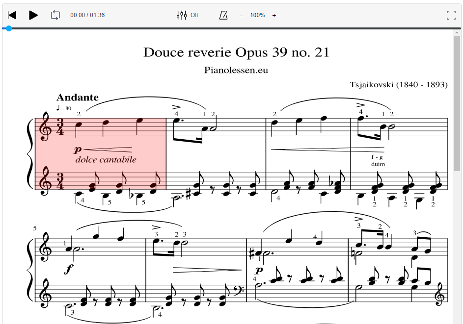 Tsjaikovski Douce reverie Meespeeltrack
