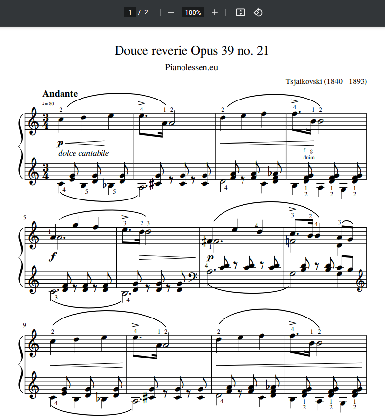 Tsjaikovski Douce reverie Pdf sheet
