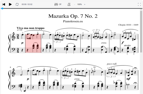 Chopin Mazurka Opus 7 no 2 Meespeeltrack