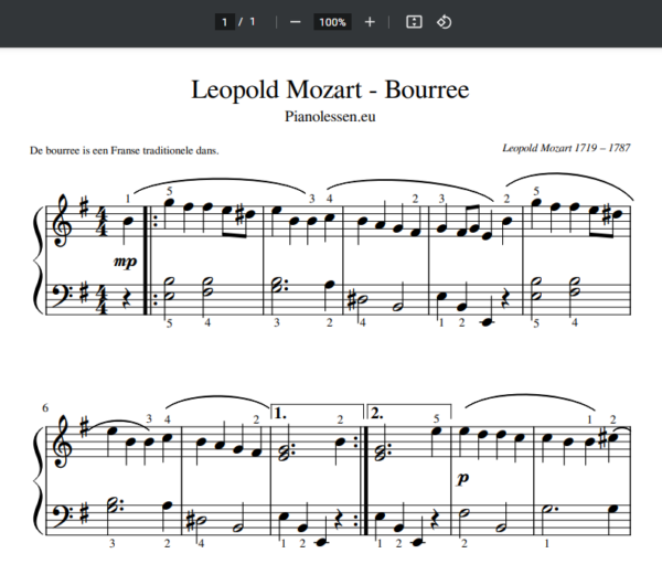 Mozart Leopold Bourree PDF sheet