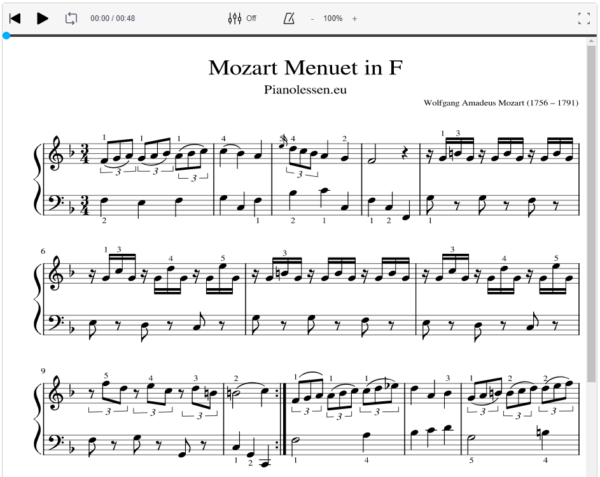 Mozart Menuet F Meespeeltrack