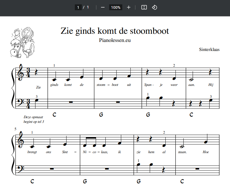 Zie ginds komt de stoomboot PDF sheet Video en oefenmodule Pianolessen.eu