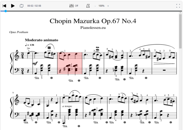 Chopin Mazurka opus 67 no 4 Meespeeltrack