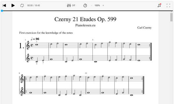 Czerney opus 599 Pianoles Meespeeltrack