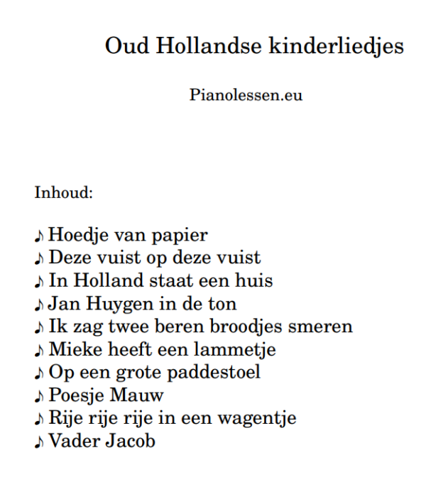 Oudhollandse kinderliedjes piano pdf