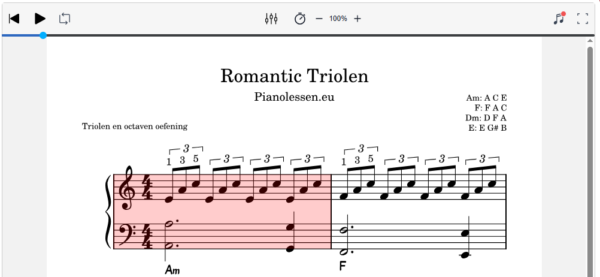 Romantic triolen piano Luistervoorbeeld / Meespeeltrack